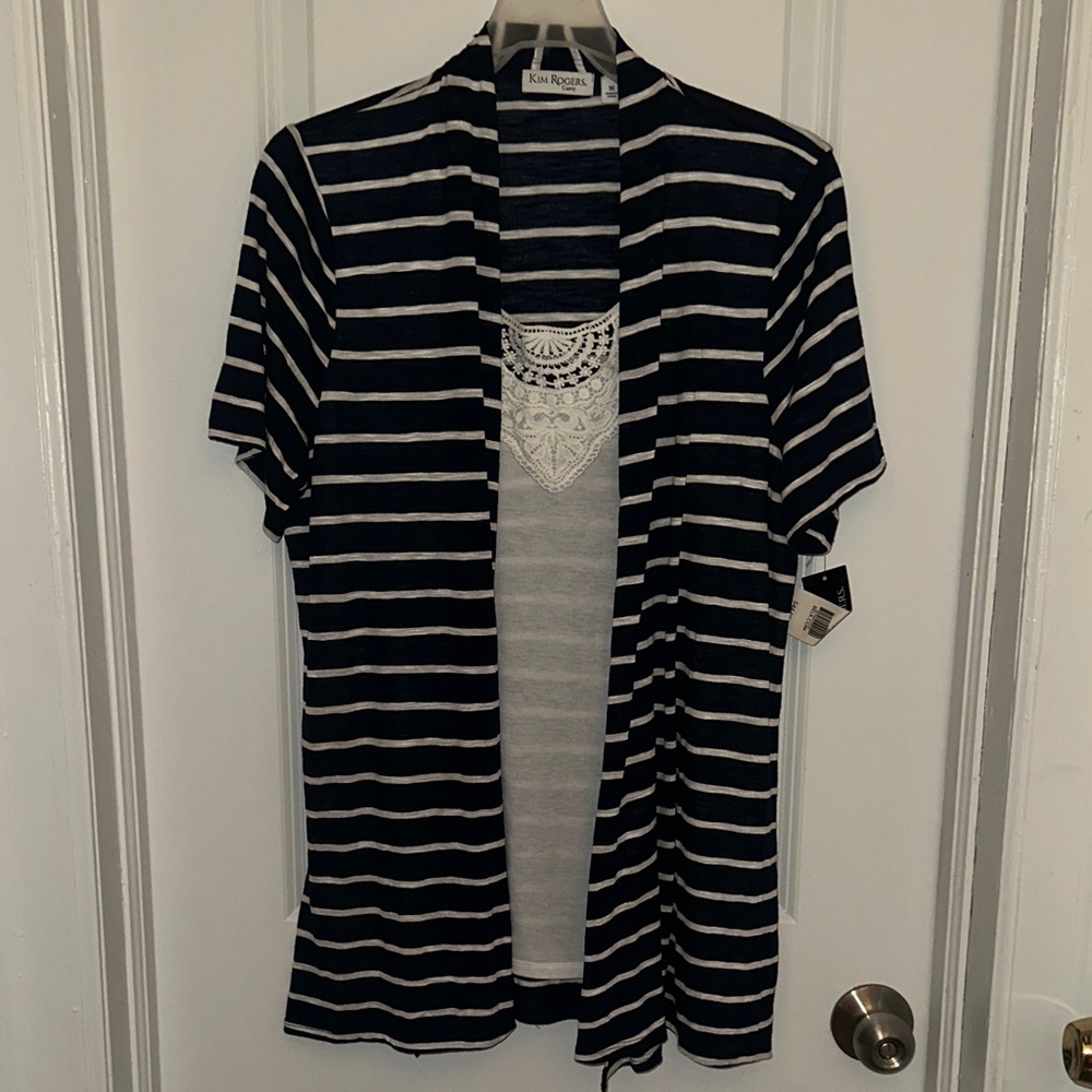 Kim Rogers Navy and White Striped Knit Cardigan